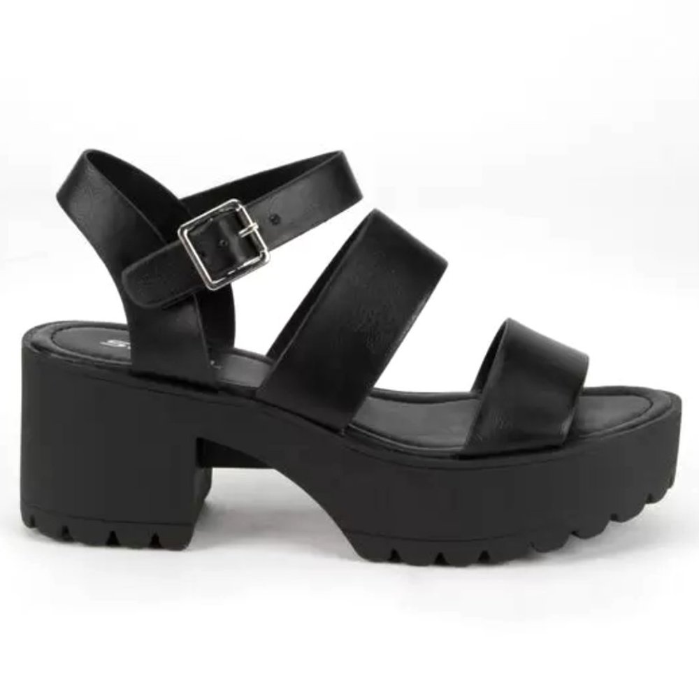 New Black Band Platform Chunky Lug Heel Sandals